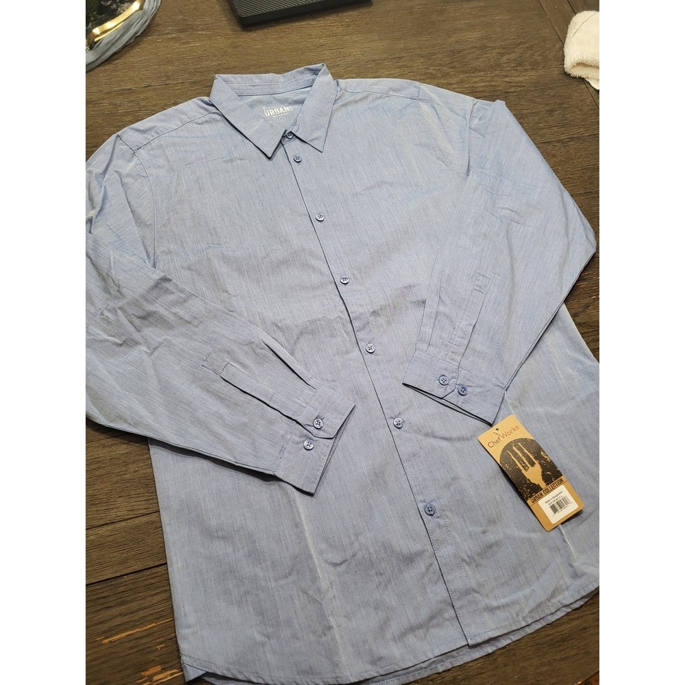 Chef Works Urban Shirt, Men's Size LARGE Gray, Long Sleeve, Button Up Shirt